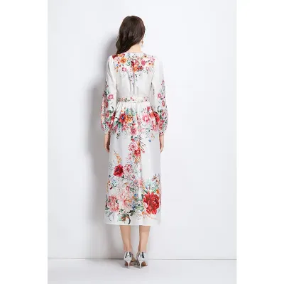 FLOWER PATTERN MID-LENGTH DRESS